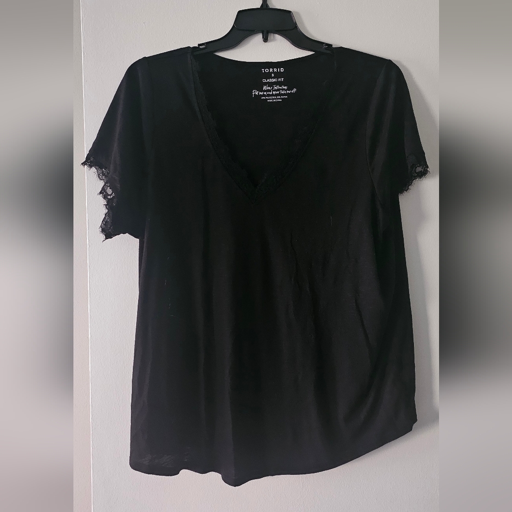 Torrid Black Lace Trim V-Neck Top